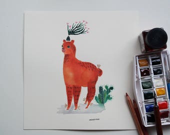 Orange Alpaca - Original watercolour