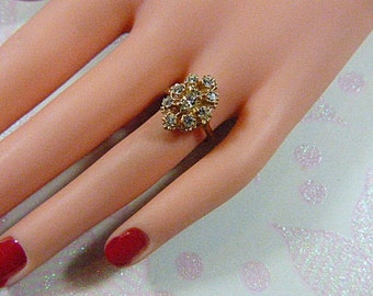 Vintage Rhinestone Cluster Ring - Size 6.5 - R-254