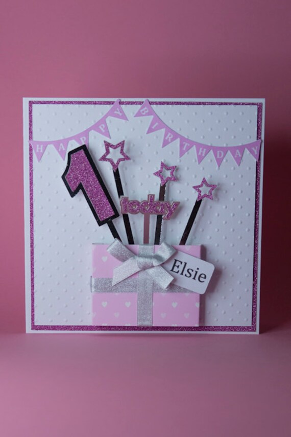 pop up present handmade birthday card girls 1st birthday