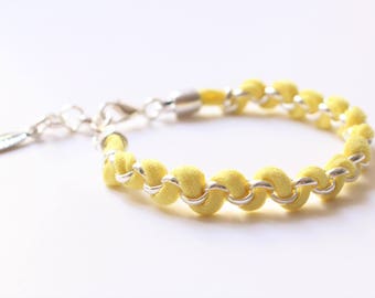 Delicate Bracelet, Cute Summer Bracelet, Yellow Bracelet, Boho Bracelet, Fabric Bracelet, Casual Textile Bracelet, Tshirt Yarn Bracelet