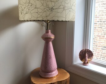 Classic Pink and Gold Flake Lamp with Fiberglass Shade.