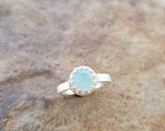 Aqua Chalcedony Silver Crown Ring Size 8 Chalcedony Ring