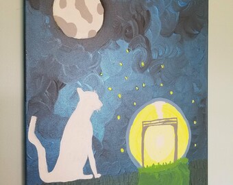 Kitty & Lightning Bugs 16x20