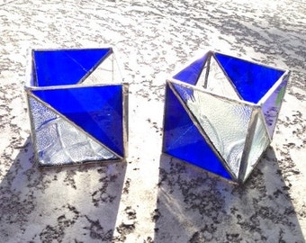 Stained Glass Candle Holder Blue Triangle