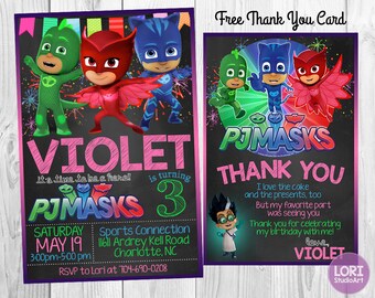 PJ Masks Invitation with Free Thank You Card, PJ Masks Invitation,Birthday Party,Masks Party,Printable Invitation, Digital Invitation