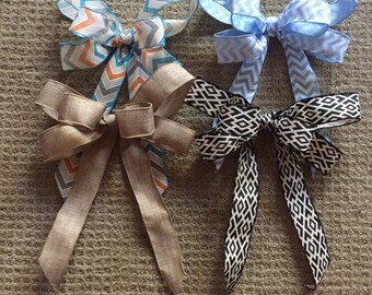 Handmade burlap ribbon bows, use for wreaths and other crafts, many different prints
