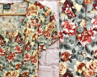 1990's Floral Printed Button Up Midi Dress