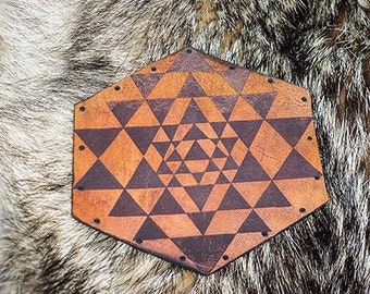 Sri Yantra Leather Patch sacred geometry festival style custom hat bag buddhist Buddhism ying yang balance feminine masculine dark light