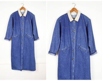SALE! Oversized Denim Jacket, Vintage Jean Jacket, Vintage Clothing, Denim Trench, Denim Duster, 90s Clothing, Grunge Jacket, Long Jacket
