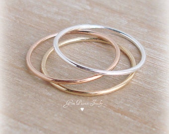 Stacking Rings, Sterling Silver Ring, 14k Gold Filled Ring, Rose Gold Filled Ring, Smooth Stacking Rings, 18 Gauge 1mm, Thin Delicate Ring