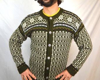 Vintage Nordic Wool Cardigan Button Up Sweater - Norlander Sportswear - Made in Norway