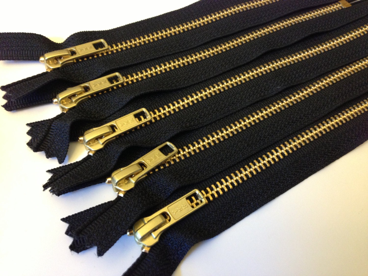 Gold tone metal zippers wholesale 12 inch zippers five pcs