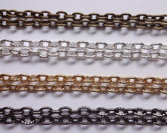 2 10 / 100 / 200 Meter schön gemusterten / gehämmert Nickel frei stark Oval Link Kabel Kette 4mmx3m 3 Farben Silber Gold Messing