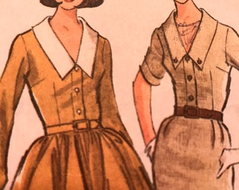 Vintage 1960's Shirtwaist Dress With Full or Slim Skirt and Collar Detail---McCalls 7603---Size 10-12 Bust 31-32