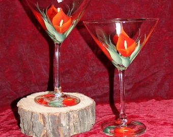Hand Painted Martini Glasses- Red Calla Lily (Set of 2)
