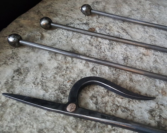 Fire Poker Hand Forged Fireplace Accessories Signed by Artist, Robert Aucoin ~ Customize with Your Initial ~ Fire Pit Poker Custom Lengths