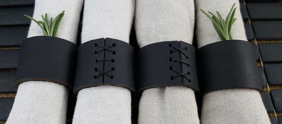 Black Leather Napkin Rings - Made in Canada ~Wedding ~ Hostess Gift ~ Casual Dining- Alfresco ~ Housewarming Gift - Home Decor- Table Decor