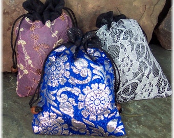 Lavender Sachets in Recycled Silk Sari Pouches, Lavender Closet Freshener, Lingerie Sachet, Set of 3