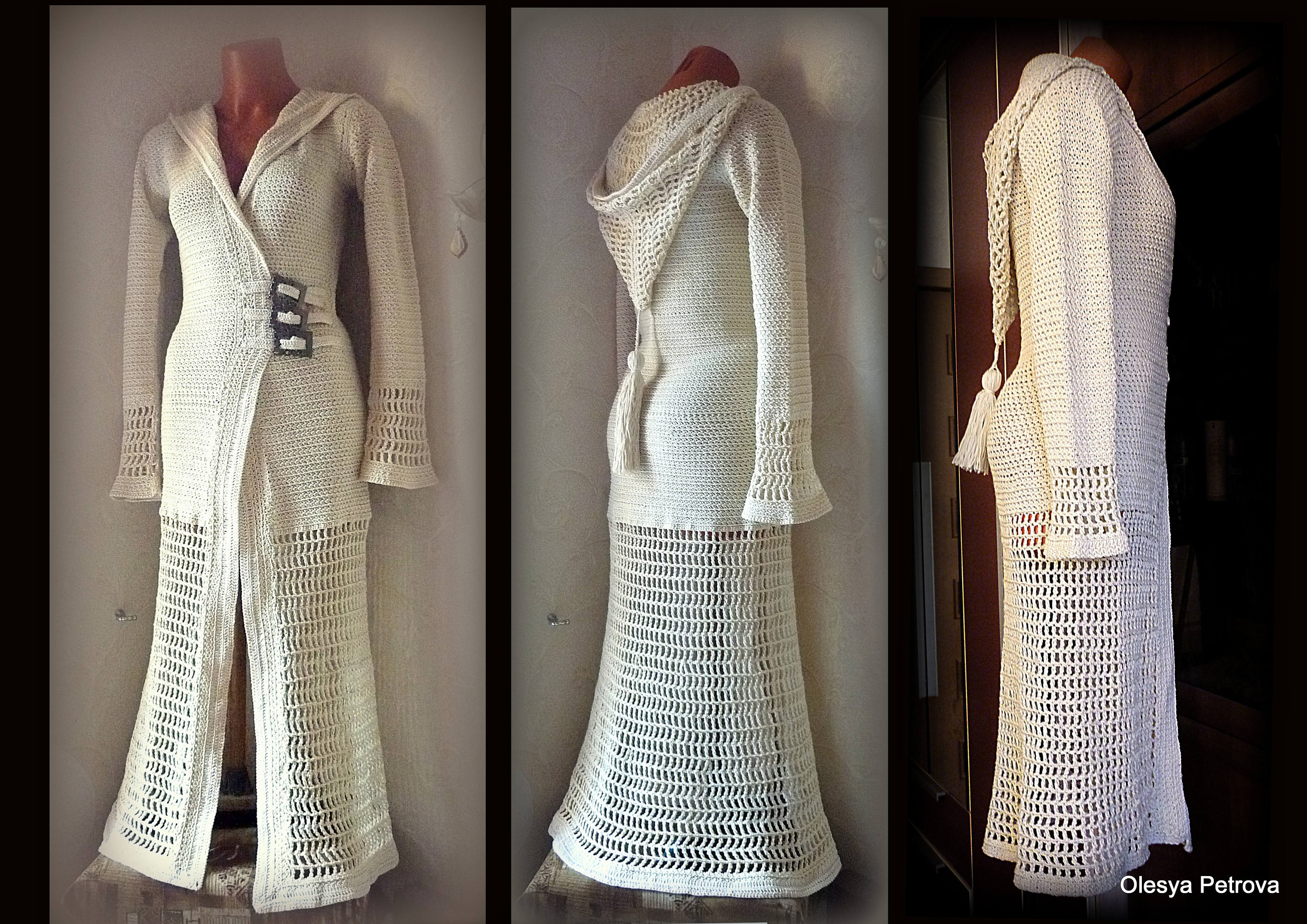 Long crochet Cardigan Hood pixie coat Boho dream coat