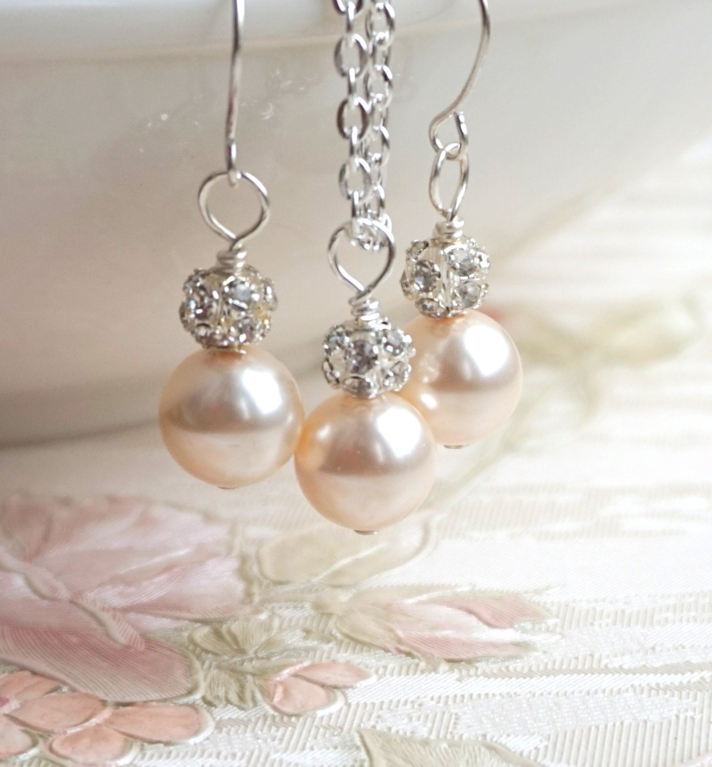 Blush Bridesmaid Jewelry Pink 6 Sets Of Necklaces And Earrings