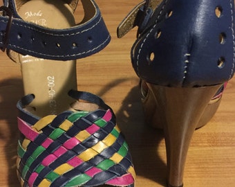 Custom woven leather high heels shoes