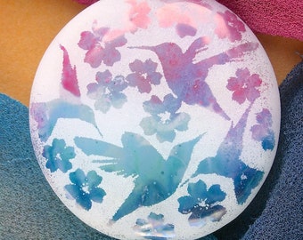 Lampwork Beads "Exotic Hummingbirds" Handmade Sandblasted Glass SRA ~ Watercolour Iridescent Lustre Picture Bead ~ Cool Neutral