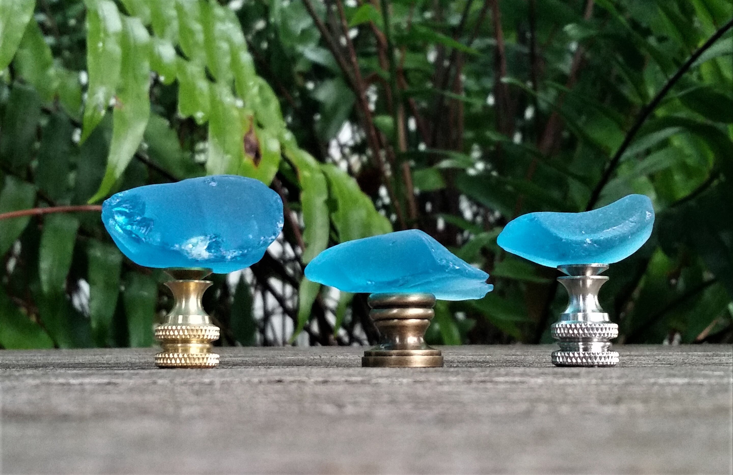 Lamp Finial, Turquoise, Sea Glass Rock, Nickel, Brass, Small, Medium