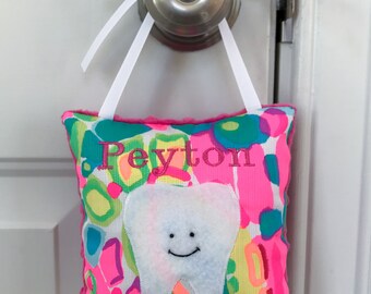 Personalized Lilly Pulitzer Tooth Fairy Pillow - Made to Order - Lilly Pulitzer Hanging Tooth Fairy Pillow