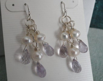 14kt Gold Earrings with Pearl & Pink Topaz EZ5751 main image 1