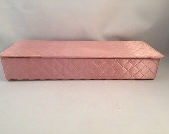 Quilted Satin Glove Box, Light Pink, Vintage 1950's, Holds Gloves, Jewelry, Valuables, Retro Glove Box, Unique Vintage Design
