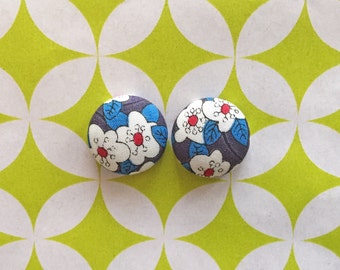 Fabric Button Earrings / Red White Blue / Wholesale Jewelry / Small Studs / Gifts for Women / Handmade Earrings / Sensitive Ears / Bulk