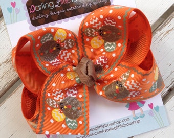 Turkey Bow -- Fall Thanksgiving Bow --- Glitter turkey hairbow for Thanksgiving