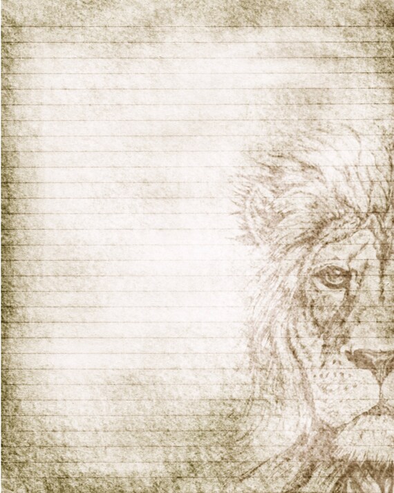 printable journal page lion drawing lined stationery 8 x
