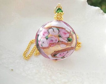 Pink Murano Glass Fiorato Necklace