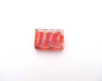 One rectangular glass beads red and gold, glass beads, jewelry making