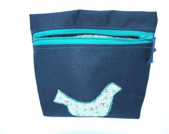 Zippered pouch, with applique. Nail polish bag, make-up bag