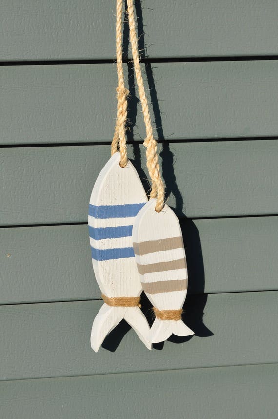 Wood Fish Pair on Rope Hanging Wood Fish Reclaimed Wood