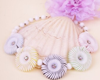 Vtg 50/60s Flower Rhinestone Plastic Necklace Adjustable Pin-up VLV Rockabilly
