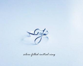 Sterling Silver Initial Ring / J Midi Ring / Silver Filled Mid rings , above knuckle rings , silver gold rose