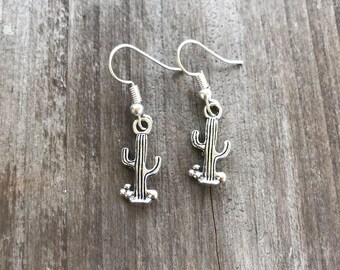 Silver Cactus Earrings, Antique Silver Cactus Earrings