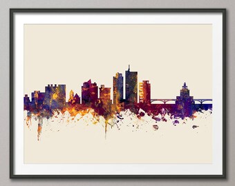 Cedar Rapids Skyline, Cedar Rapids Iowa Cityscape Art Print (3014)