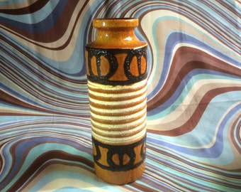 Mid Century Vintage West German Scheurich Vase. Brown Black. Fat lava.