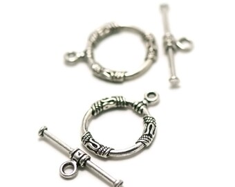 set 4 "Tibetan" toogles 23 x 18 mm, silver clasps