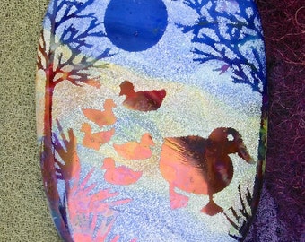 Lampwork Beads "Dynamic Ducks" Handmade Sandblasted Glass SRA ~ Watercolour Iridescent Lustre Picture Bead ~ True Blue
