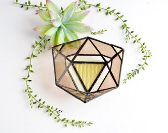 Glass Icosahedron, Small Glass Box, Terrarium, Ring Bearer, Small Tray, Wedding Ring Box, Glass Planter Geometric.
