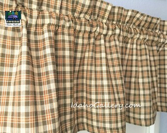 Primitive Rustic Country Homespun Cabin Decor Plaid Valance Farmhouse Curtain Kitchen Curtain Window Treatment Idaho Gallery