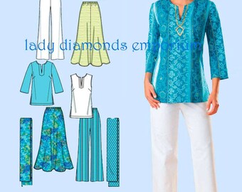 Simplicity 4149 Womens Skirt Pants Boho Tunic Top Scarf size 10 12 14 16 18 Bust 32.5 34 36 38 40 Easy Plus Size Sewing Pattern Uncut FF