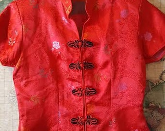 Vibrant Asian Top with Mandarin Buttons size adult x-small, small or child large