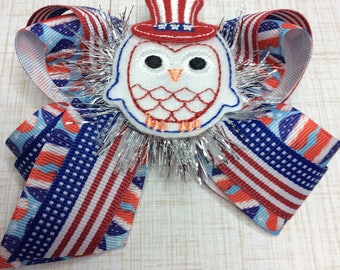 Stars and stripes, American flag, Patriotic, Forth of July, 4th of July, Red white and blue, Owl baby, Forth of July baby, Hair bows, Flag