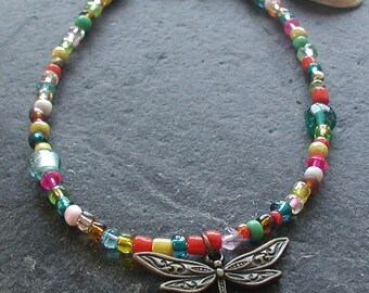 Antique Bronze Tones Bright Colourful Beads Charm Anklet Ankle Bracelet